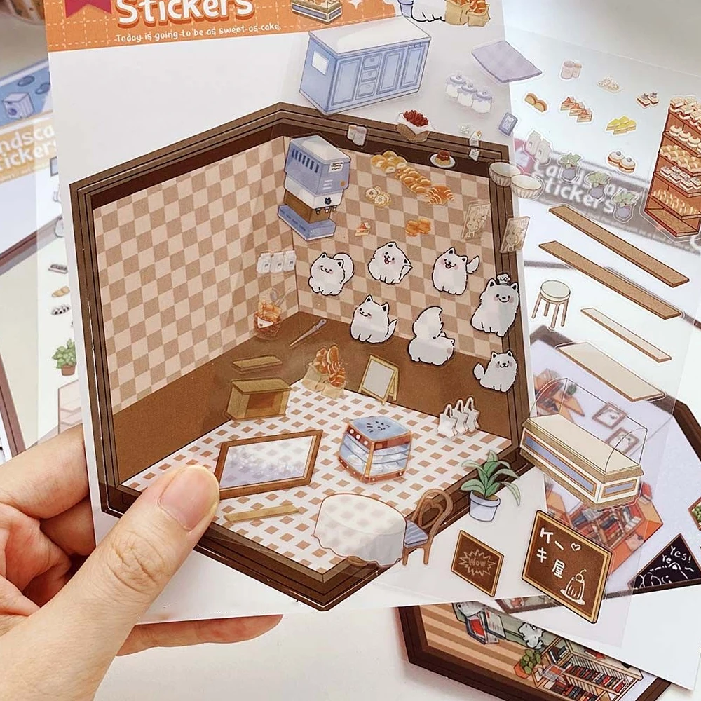 Adesivi Gioco Bambini - Stanza dei gatti 3D con 6 varianti 177 1 6 pezzi divertenti adesivi impilabili 3d tasca del fumetto scena fai da te adesivo scena 1