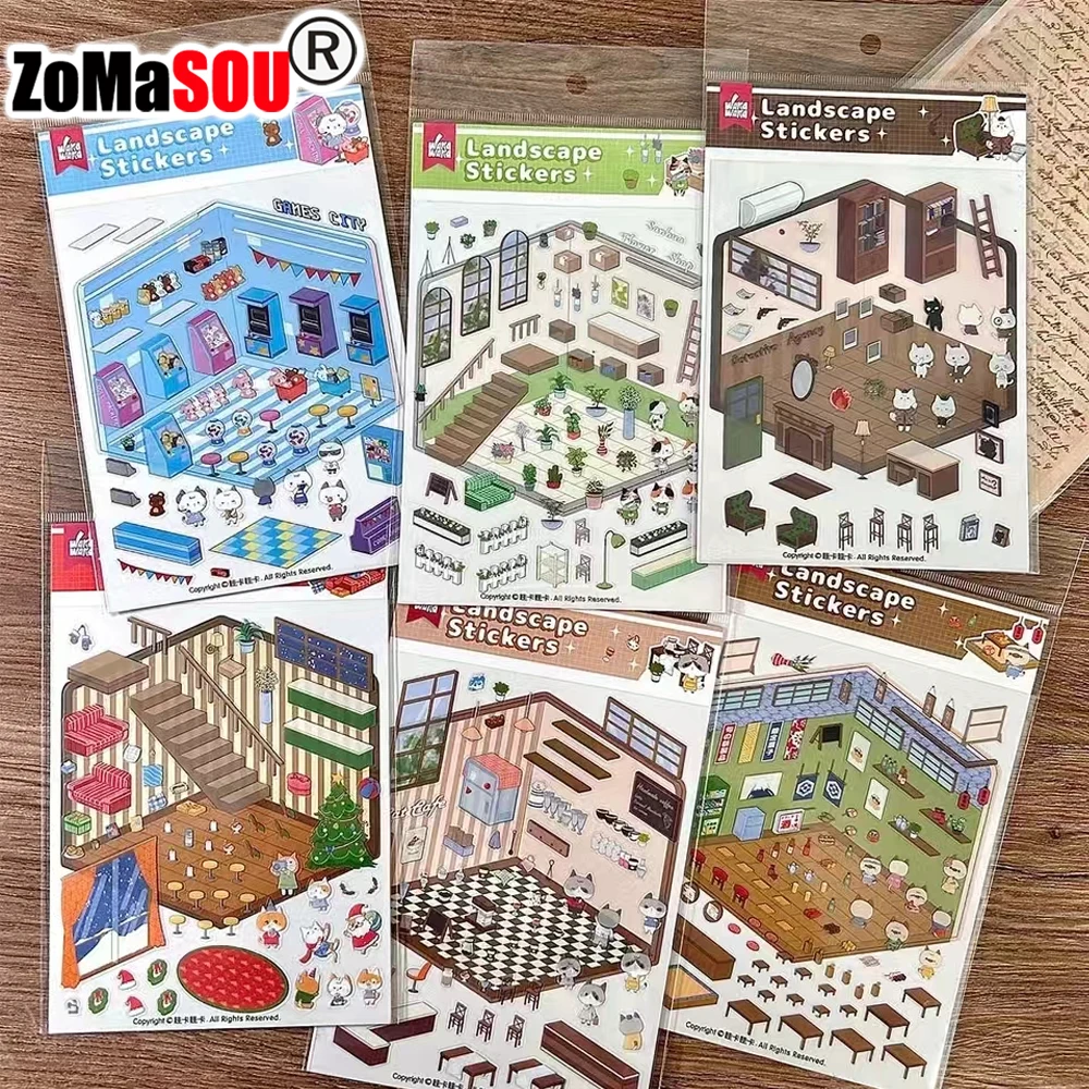 Adesivi Gioco Bambini - Stanza dei gatti 3D con 6 varianti 176 1 6 pezzi divertenti adesivi impilabili 3d tasca del fumetto scena fai da te adesivo scena