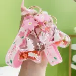 Cartoon Oil Floating Flower Rabbit Bubble Tea Cup portachiavi liquido Cute Lollipop Quicksand Bottle Pearl Bunny scaled