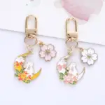 Portachiavi coreano dolce fiore di ciliegio coniglio per le donne fettuccia creativa perla portachiavi borsa custodia 3
